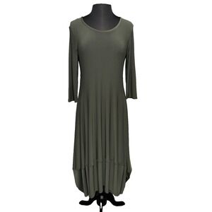 Olive Green Maxi Dress by JJ Size Small Scoop Neck ‎ Lagenlook Boho NWT